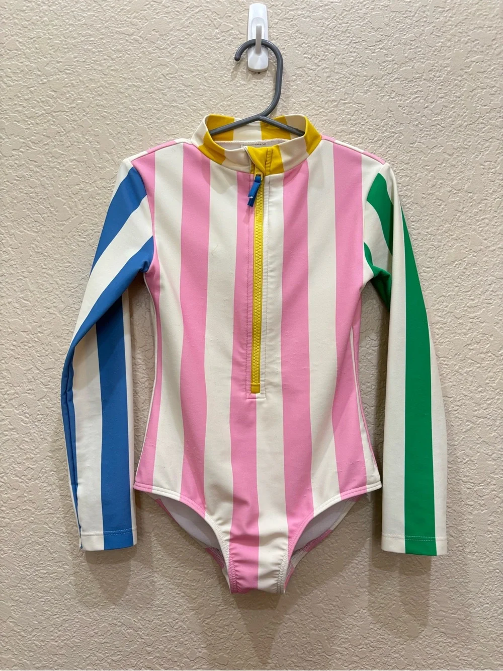 Mini Boden Long-Sleeved Swimsuit Pastel Stripes Sz 5-6Y Coastal Preppy